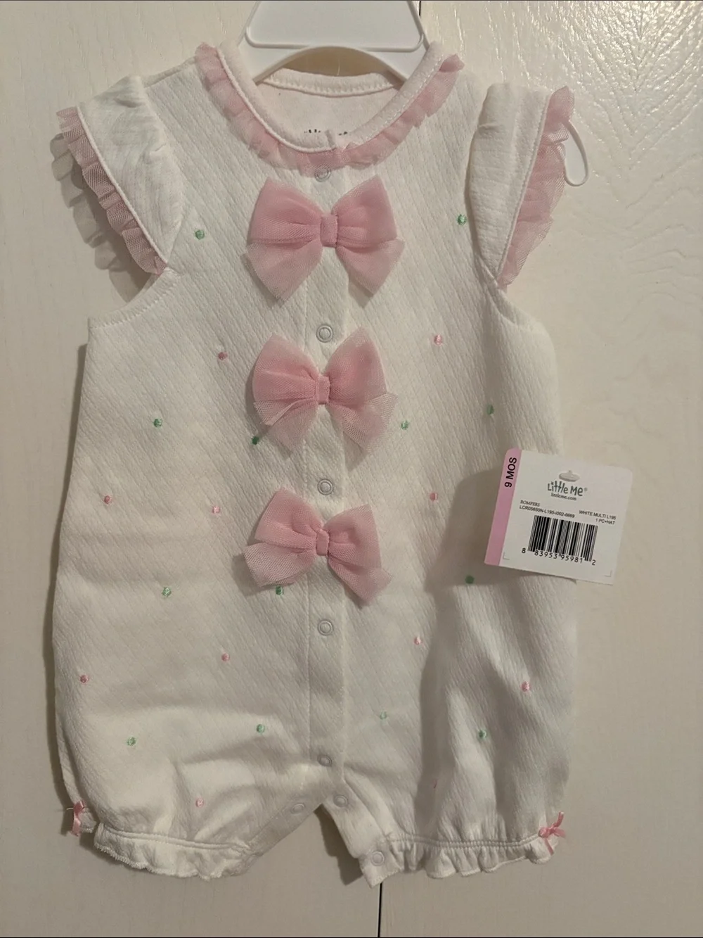 Little Me White Romper with Pink Bows